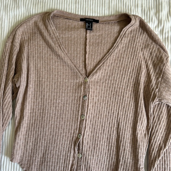Women's Tan Button-Up Ribbed Top - Picture 2 of 3